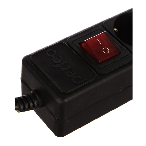 Сетевой фильтр  3.0м, 5 розеток Perfeo, POWER+, 10А, 2300Вт, с выключателем, с предохранителем, черный (PF-PP-5/3,0-B)