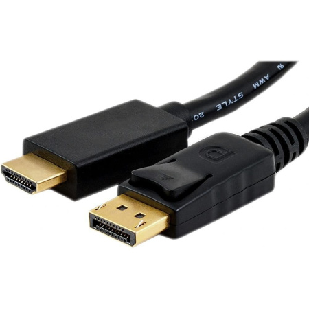 Кабель DisplayPort(m) - HDMI(m)   1.8м ExeGate, позол. конт, экран, черный (EX-CC-DP-HDMI-1.8)