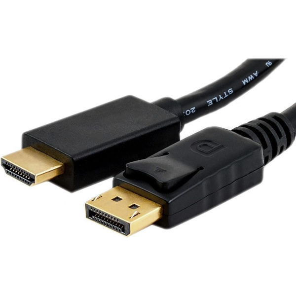 Кабель DisplayPort(m) - HDMI(m)   1.8м ExeGate, позол. конт, экран, черный (EX-CC-DP-HDMI-1.8)