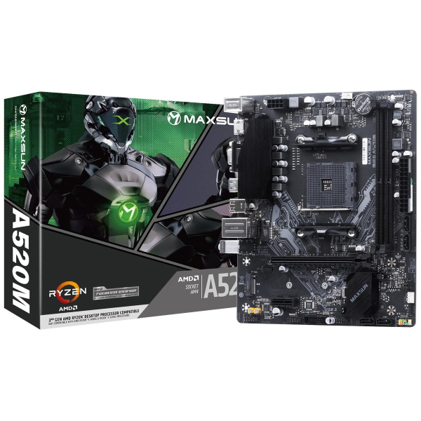 Материнская плата Maxsun MS-Challenger A520M A520, AM4, 2xDDR4, 1*PCIEx16, 1*PCIEx1, 1*M.2, 4*USB3.2Gen1, 6*USB2.0, 3*SATA3.0, 1G, VGA, HDMI, M-ATX, RTL
