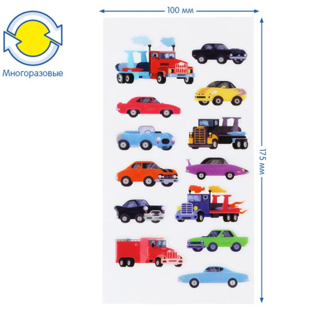 Наклейки гелевые Мульти-Пульти "Машины" 13шт (ES_40037)