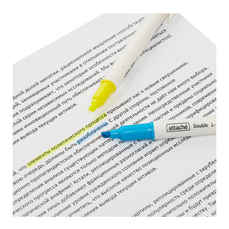 Маркер текстовыделитель Attache "Double" желтый/голубой 1-4 мм (958563)