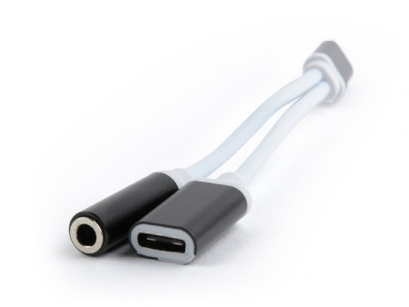 Переходник USB Type-C (M) - Jack3.5+Type-C (F) Cablexpert CCA-UC3.5F-02 0.15cm Black