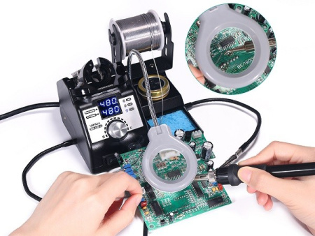 Паяльная станция Yihua 926LED-IV, паяльник 90..480°С, лупа, 18/130вт