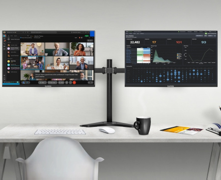 Кронштейн для двух мониторов ExeGate EDM2-3210-11D 15"-32" VESA 75x75, 100x100, макс. нагрузка на один кронштейн 10 кг, наклон -90°/+90°, поворот -90°