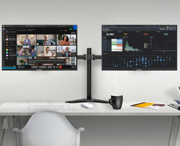 Кронштейн для двух мониторов ExeGate EDM2-3210-11D 15"-32" VESA 75x75, 100x100, макс. нагрузка на один кронштейн 10 кг, наклон -90°/+90°, поворот -90°