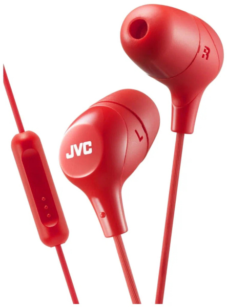 Гарнитура проводная JVC HA-FX38M вставные, 16 Ом, 106дБ, кабель 1.2м Красный