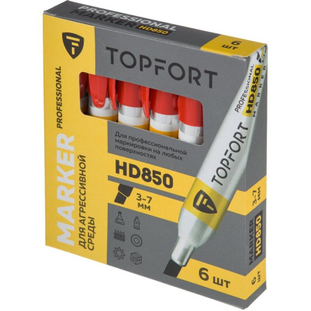 Маркер перманентный TOPFORT HD850 промышленный, 3-7мм, красный 1660278