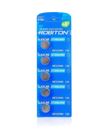Батарейка AG13 (LR44, LR1154, A76, 157), 1.5в, Robiton, упак 5шт