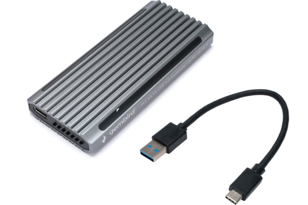Внешний бокс для SSD M2 Gembird EEM2-SATA-3 USB 3.1 порт Type-С, RGB подсветка, металл, серебристый