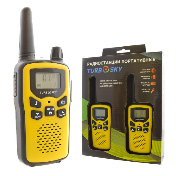 Радиостанция Turbosky T35 Yellow (2 штуки) 0.5W PMR (446.00625-446.09375) Ni-Mh 4*AAA 800mAh
