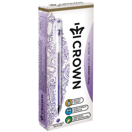 Ручка гелевая CROWN "Hi-Jell Metallic" фиолетовая, металлик (HJR-500GSM)