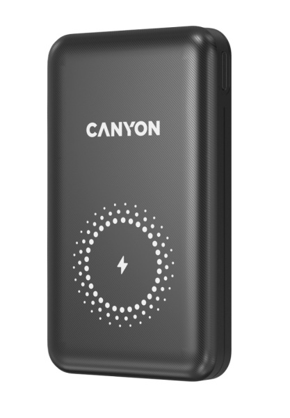 Аккумулятор внешний 10000_mAh CANYON PB-1001 USB-A + USB-C, беспроводная зарядка, черный (H2CNSCPB10