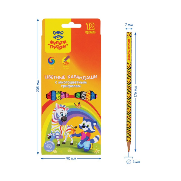 Карандаш Мульти-Пульти "Енот и радуга" с многоцветным грифелем, 12 цв., CP_33719