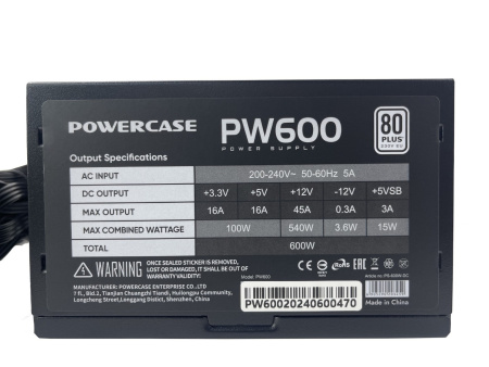 Блок питания 600Вт Powercase PW600 (APFC,120мм,2PCI-E,5SATA,80+)[PS-600W-DC]