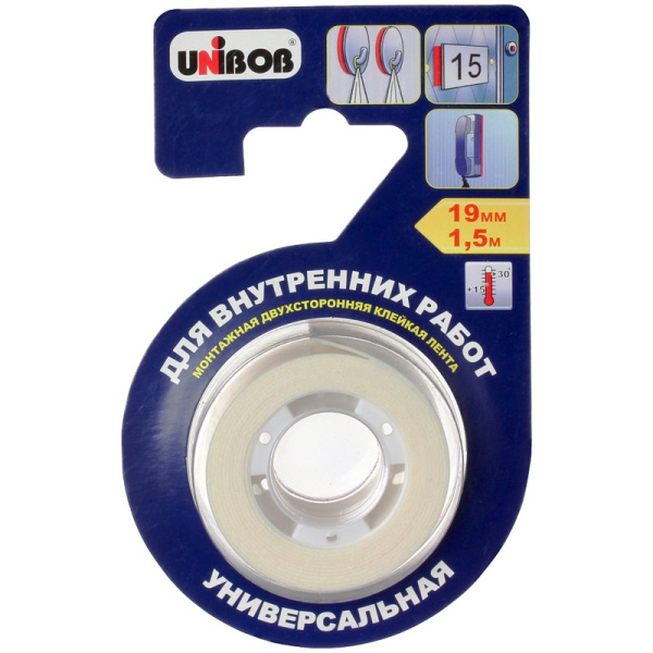 Клейкая лента двухсторонняя 19мм.*1,5м. UNIBOB (56644)