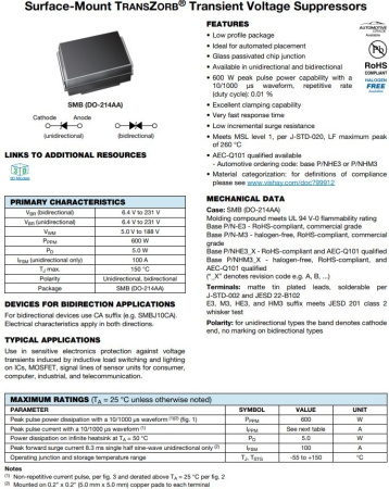 Диод защитный (TVS, супрессор) Vr= 30, Vbr=33.3..36.8, однонаправленный, 600вт, SMD SMB, SMBJ30A