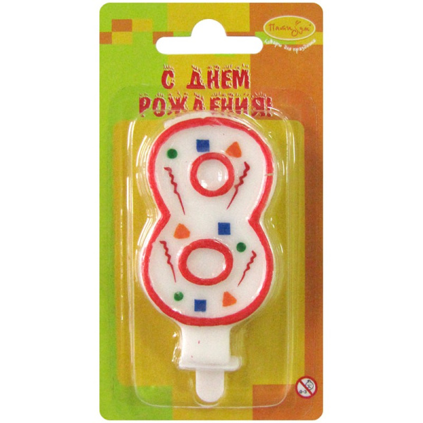 Свеча "Цифра 8" Красное Конфетти 7см 108104