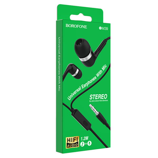 Гарнитура проводная BOROFONE BM39 вставные, кабель 1.2м, черный