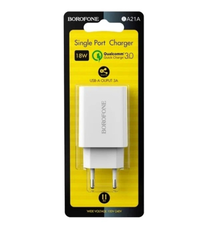 Зарядное_устройство - USB 18W+Кабель Micro USB BOROFONE BA21A белый Quick Charge 3.0 (6V-3.0A/9V-2.0A/12V-1.5A)