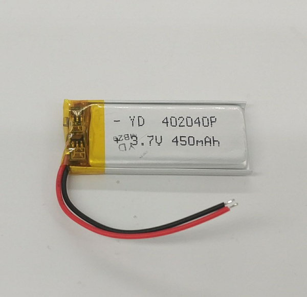 Аккумулятор Li-Pol 3.7в,   450мАч, 4.0*20*40мм, контроллер, 2 провода, 402040