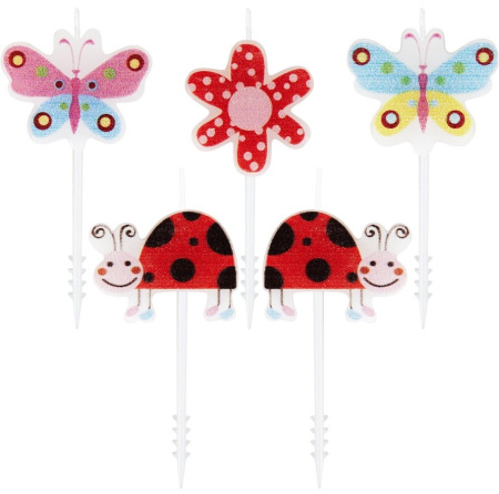 Свечи для торта "Бабочки, божьи коровки" набор 5шт (591463)
