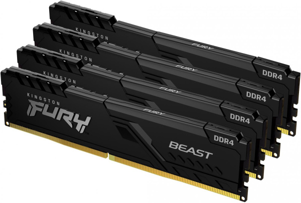 Память оперативная/ Kingston 64GB 3200MT/s DDR4 CL16 DIMM (Kit of 4) 1Gx8 FURY Beast Black