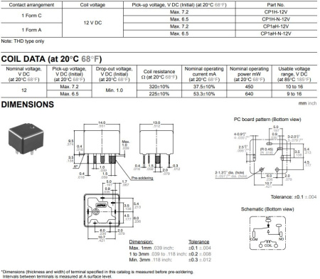 Реле электромагнитное DC 12в, 10а, SPDT, 14*13*9.5мм, NAiS ACPP141 CP1H-12V