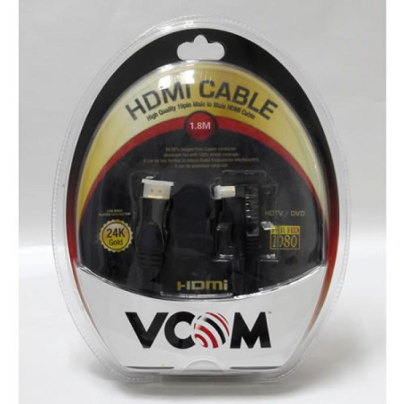 Кабель HDMI(m) - HDMI(m)  1.8м VCOM, v1.4, позол. контакт, черный (VHD6020D-1.8M) Кабель HDMI(m) - HDMI(m)  1.8м VCOM, v1.4, позол. контакт, черный (VHD6020D-1.8M)