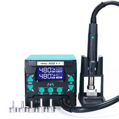 Паяльная станция Yihua 993DM-IV, фен турбинный 100..500°C, 1000вт