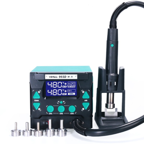 Паяльная станция Yihua 993DM-IV, фен турбинный 100..500°C, 1000вт