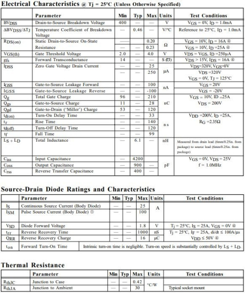 транзистор FET IRF360 400V 24A N-Ch 0.2ohm TO3