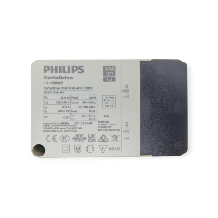 Драйвер светодиодный (LED)  700мА, 30..42в, 30вт, IP20, Philips CertaDrive G3 30W 9290028194