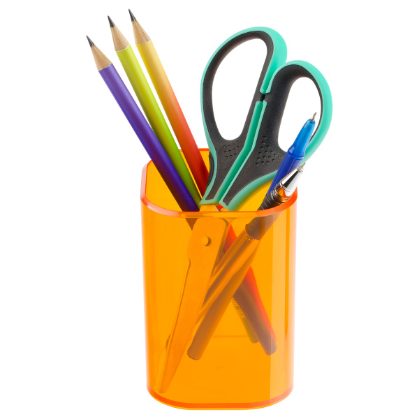 Стакан для ручек СТАММ "Фаворит" квадратный, тонированный оранжевый (ПС-31563) 