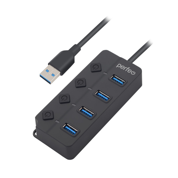 USB_Хаб 4xUSB_3.0 Perfeo (PF-H032) черный