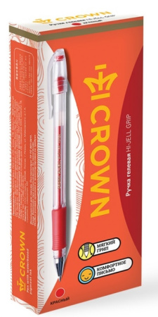 Ручка гелевая CROWN "Hi-Jell Grip" 0,5мм., красная (HJR-500RB)