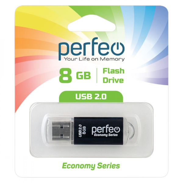 Флеш-накопитель USB2.0 8Gb Perfeo E01 (PF-E01B008ES) черный