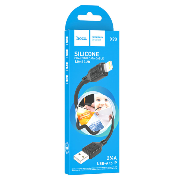 Кабель Lightning (m) - USB(m) HOCO X90, 1м, 2.4А силиконовый, черный