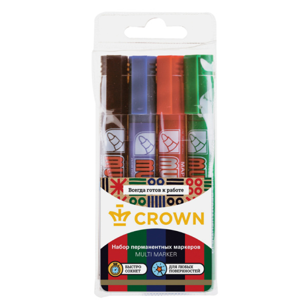Набор маркеров перманентных Crown "Multi Marker" 04цв., пулевидный, 3,0мм (CPM-800/4)