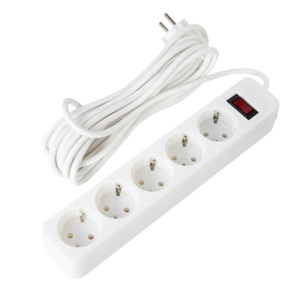 Сетевой фильтр 5м. SONNEN SPW-505, 5 розеток, белый (513655)	