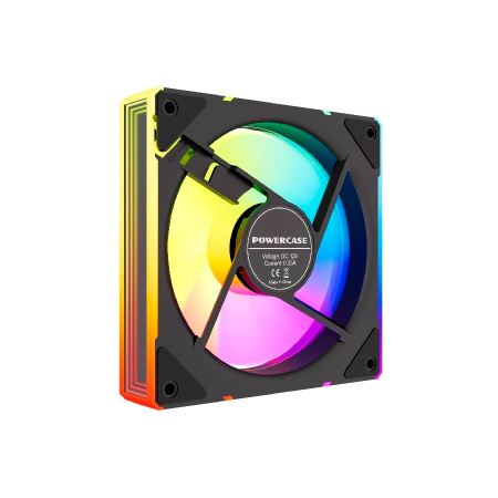 Кулер в корпус 120х120х25 Powercase (M61-12 ARGB) Black (600-1500prm/4pin PWM (M+F)+ 3pin ARGB (M+F)/51.07 CFM/32.3дБ/подшипник гидравлический/ARGB)