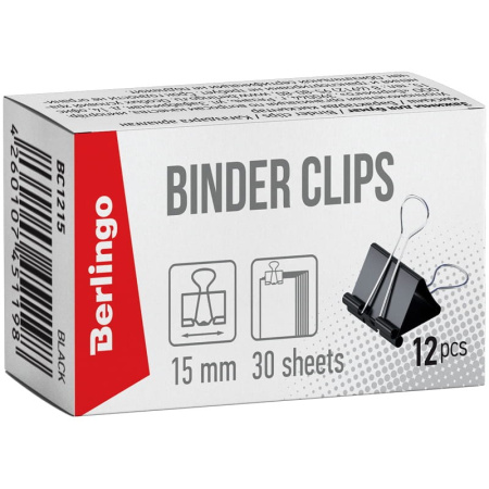 Зажимы для бумаг 15мм. BERLINGO 12шт. черный (BC1215)