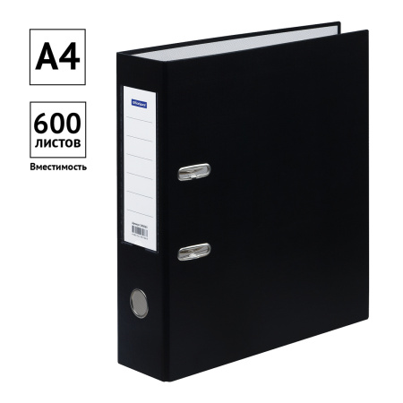 Папка-регистратор 80мм. OfficeSpace бумвинил с карманом, черная (340063)