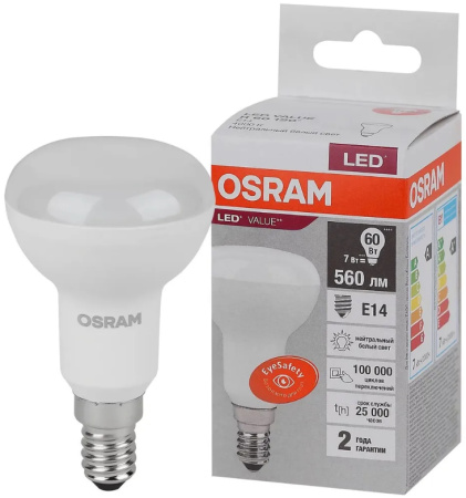 Лампа светодиодная E14 7Вт 4000K грибовидная Osram LVR60 4058075581692