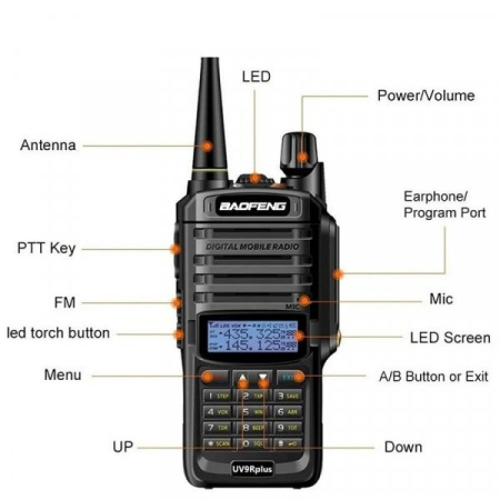 Радиостанция Baofeng UV-9R PLUS 8W IP67 VHF(136-174MHz) UHF(400-520MHz) Li-ion 1800mAh