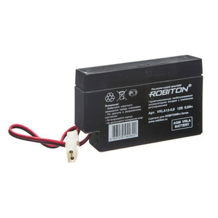 Аккумулятор свинцовый 12в,  0.8Ач, Robiton VRLA12-0.8, 96*25*62мм