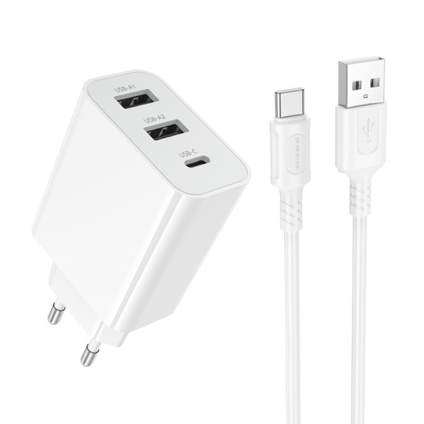Зарядное_устройство - USB 2*15W+Type C/2.4A BOROFONE BA105A + кабель Type-C белый