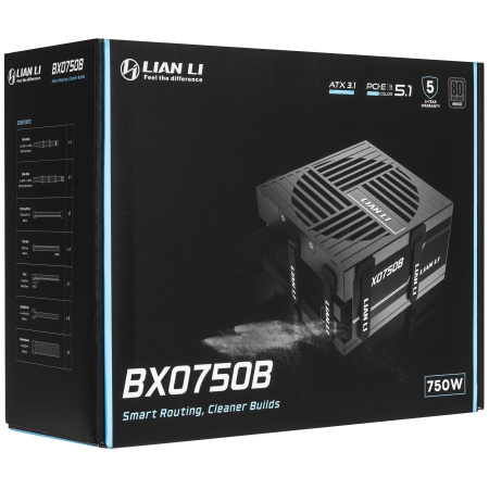 Блок питания 750Вт Lian Li BX0750B (ATX 3.1,APFC,135мм,2PCI-E,16-pin (12V-2X6),PCI-E 5.1,5SATA,80+Bronze)[G9P.BX0750B.B000.RU]