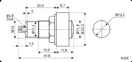 Лампа индикаторная  N-836-B, 220в, синяя, 22.2мм, М12
