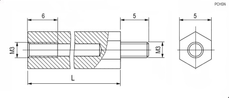 Стойка для платы шестигранник с резьбой M3 PCHSN-8 L=8mm латунь
